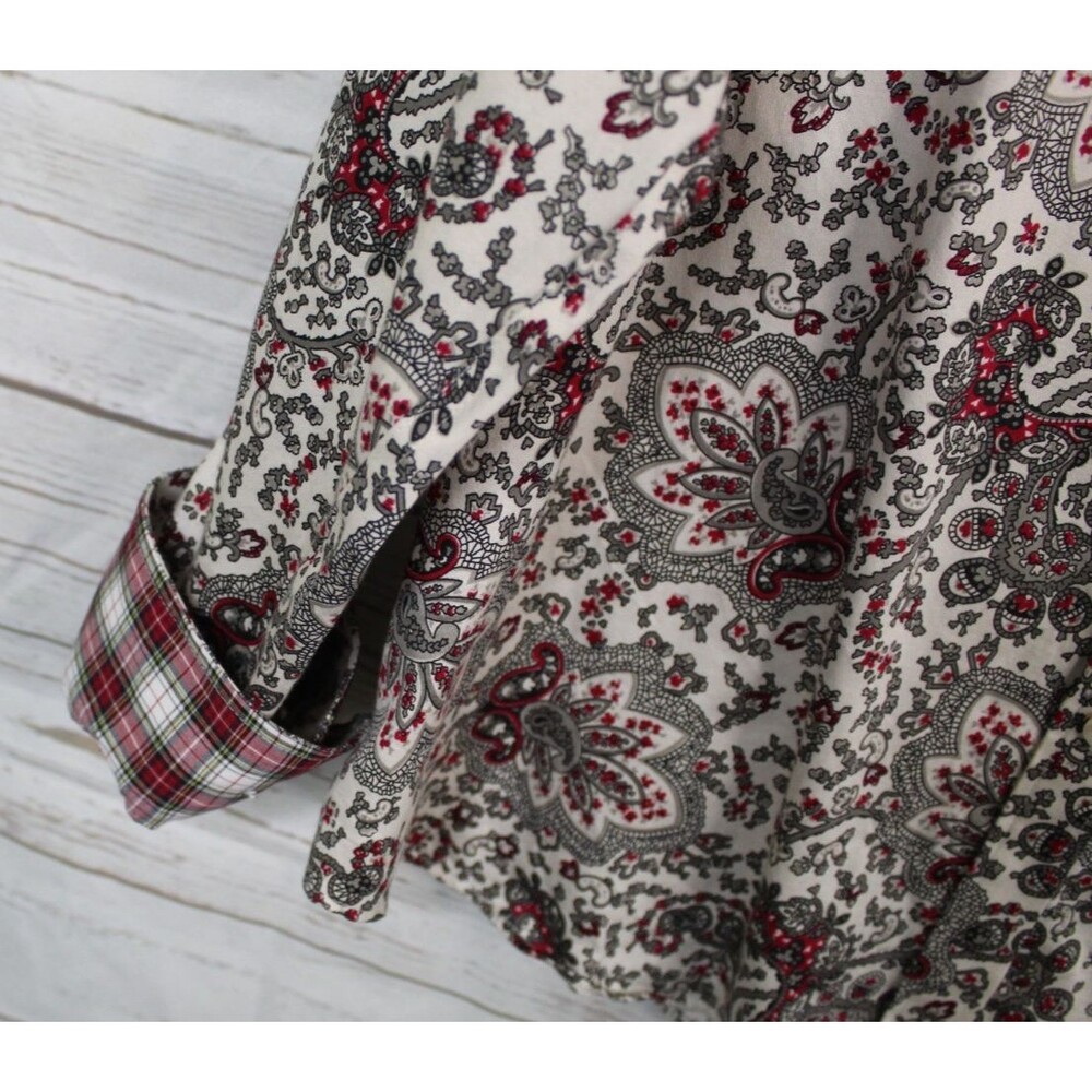 Chaps No Iron Button Front Shirt Top Size XL Paisley Red Black Long Sleeve - Picture 5 of 6